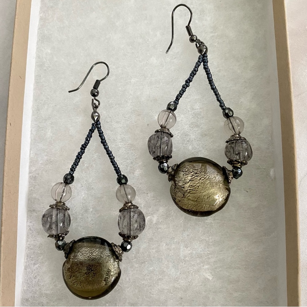 Y2K Iridescent Black and Silver Beaded Earrings